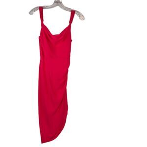 Amanda Uprichard Cowl Neck Side Ruched Midi Dress Pink Slit XS